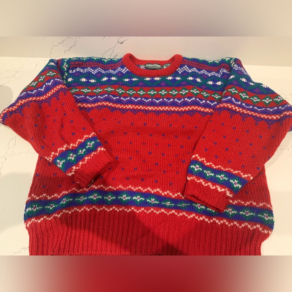 Classic Red Fair Isle Crewneck Sweater - Women